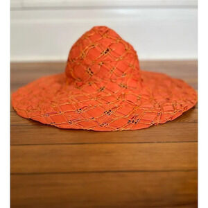 Vintage Betmar Orange Woven Sun Hat Polyester/Straw Women's One Size
